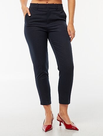 Pantalon femme cigarette uni en chaîne et trame