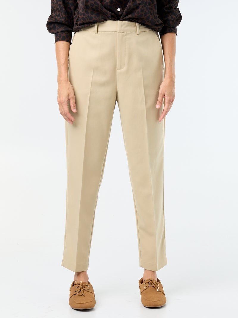 Pantalon cigarette uni avec 2 poches Beige - Kiabi