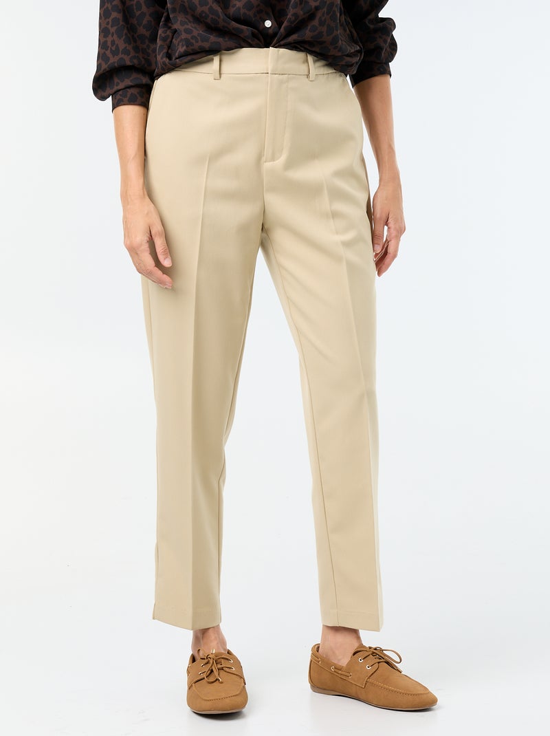 Pantalon cigarette uni avec 2 poches Beige - Kiabi