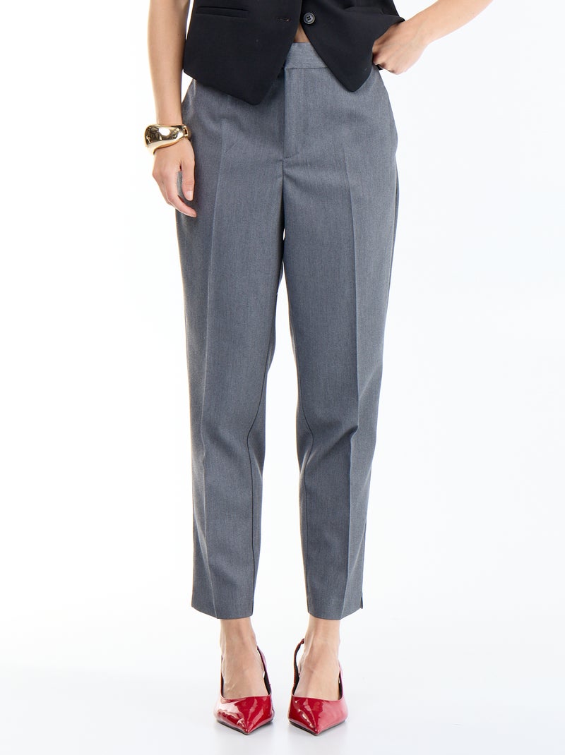 Pantalon cigarette uni avec 2 poches Gris - Kiabi