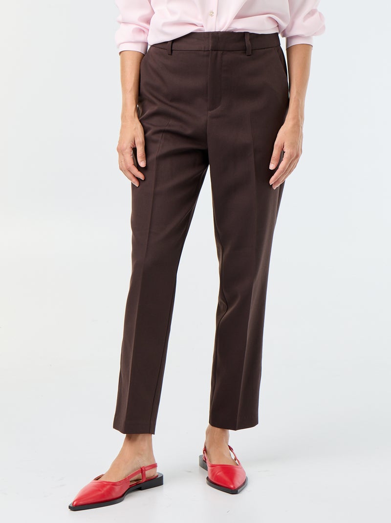 Pantalon cigarette uni avec 2 poches Marron - Kiabi