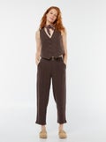 Pantalon cigarette uni Marron - Kiabi