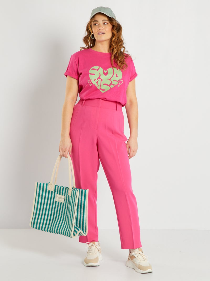 Pantalon cigarette uni rose indien - Kiabi