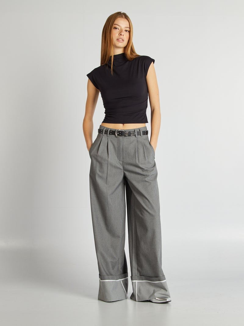 Pantalon city avec larges revers Gris - Kiabi