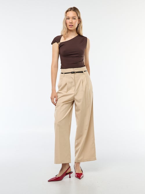 Pantalon city coupe large avec fine ceinture - Kiabi