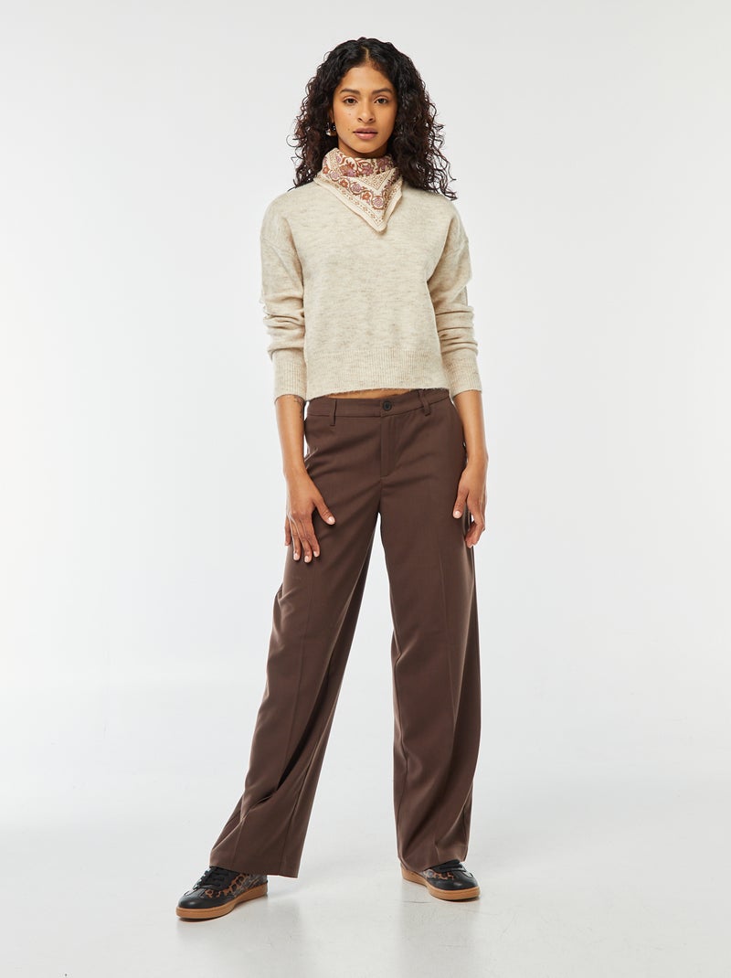 Pantalon city large à pinces Marron - Kiabi