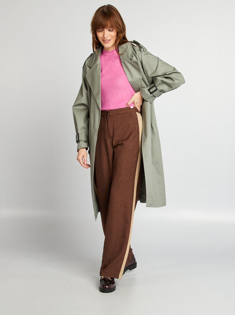 Pantalon city large avec bandes sur les côtés MARRON - Kiabi