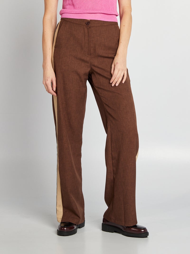 Pantalon city large avec bandes sur les côtés MARRON - Kiabi