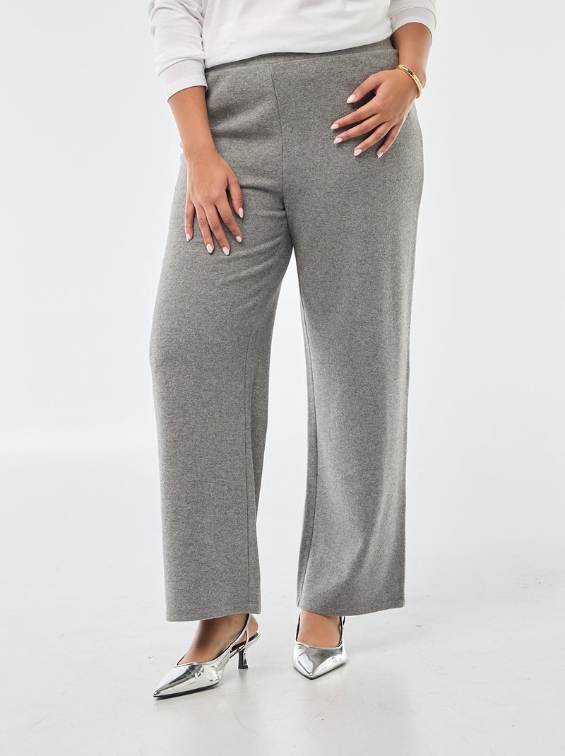 Pantalon confort en maille côtelée Gris - Kiabi
