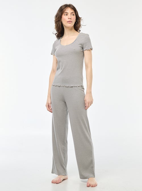 Pantalon côtelé de nuit all-over 'fleur' - Kiabi
