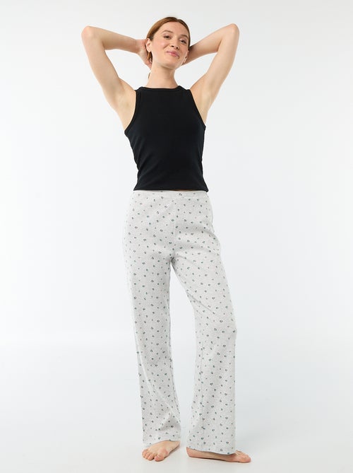 Pantalon côtelé de nuit all-over 'fleur' - Kiabi