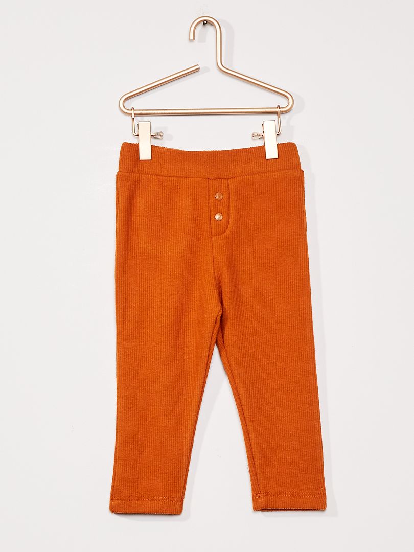 Pantalon côtelé fourré orange/marron - Kiabi
