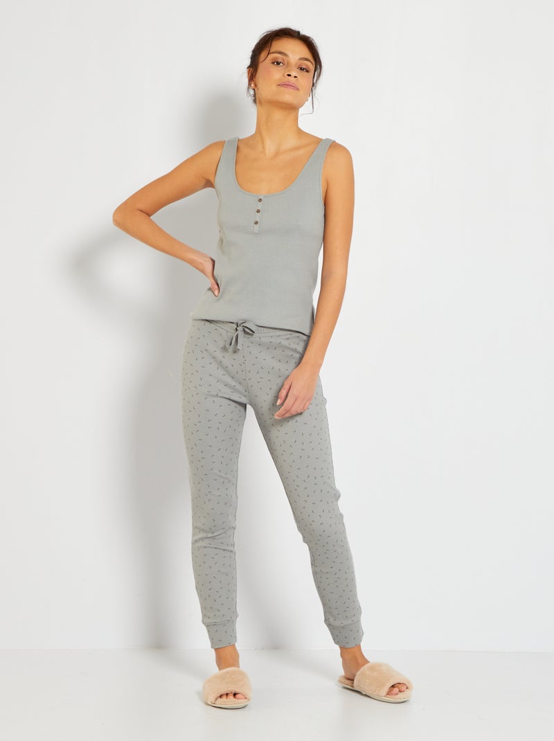Pantalon coton fines côtes Gris - Kiabi