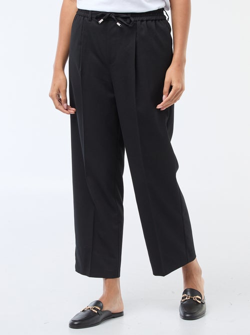 Pantalon coupe large à la taille élastiquée + liens à nouer - Kiabi