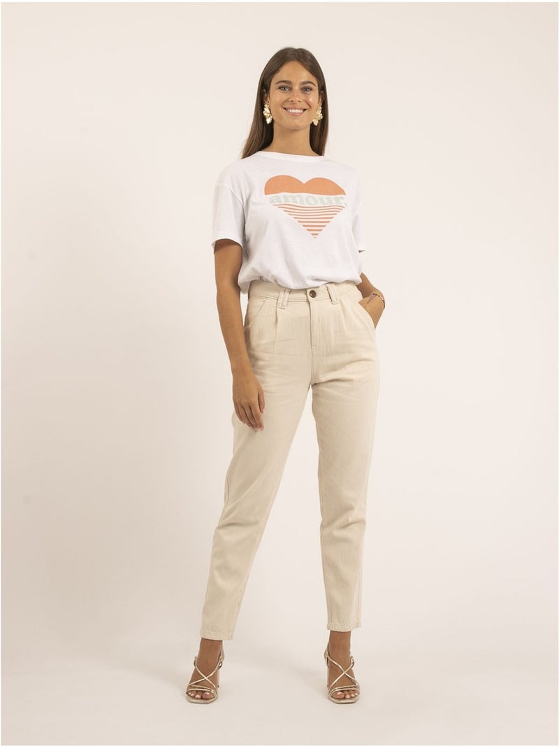Pantalon coupe mom ezel Beige - Kiabi