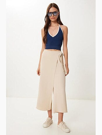 Pantalon court taille haute à jambes larges avec détail noué istanbul