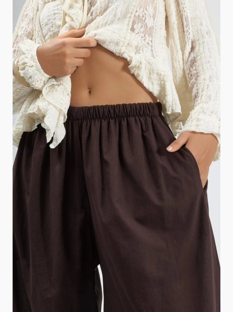 Pantalon crêpe à jambes larges busem Marron foncé - Kiabi