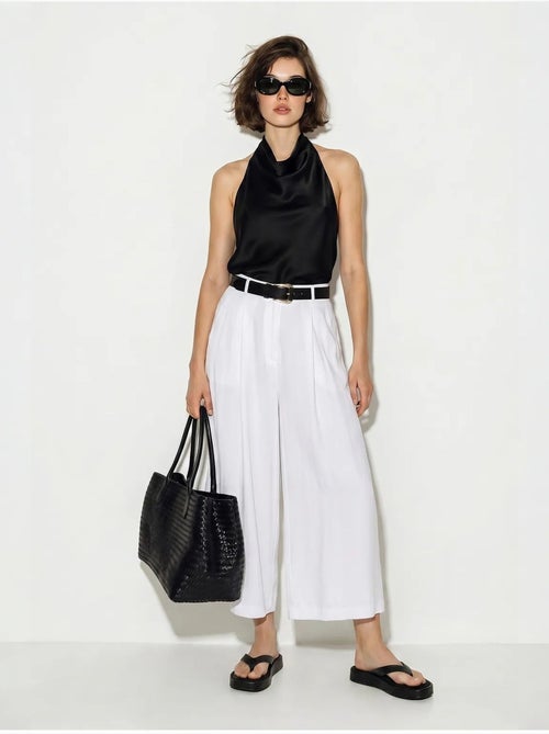Pantalon culotte à taille haute et plis lucci - Kiabi