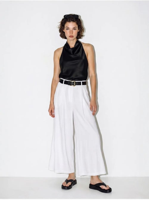 Pantalon culotte à taille haute et plis lucci - Kiabi