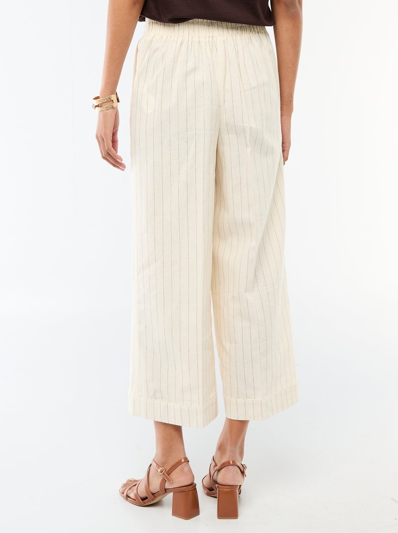Pantalon culotte large en lin mélangé Beige - Kiabi
