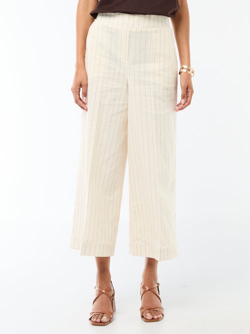 Pantalon culotte large en lin mélangé - Kiabi