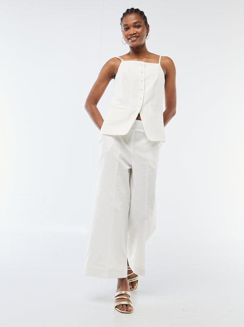 Pantalon culotte large en lin mélangé - Kiabi