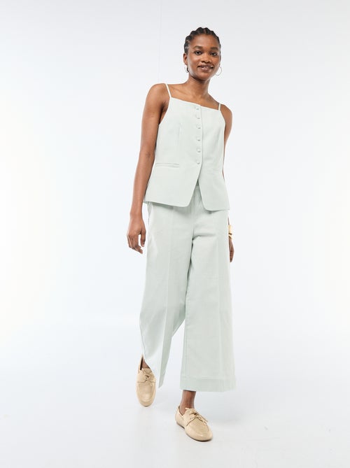 Pantalon culotte large en lin mélangé - Kiabi