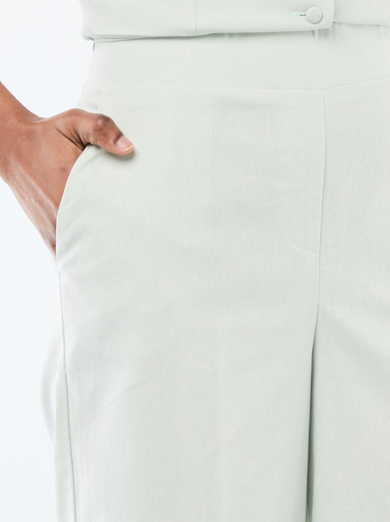 Pantalon culotte large en lin mélangé Bleu - Kiabi