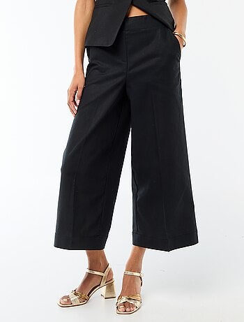 Pantalon culotte large en lin mélangé