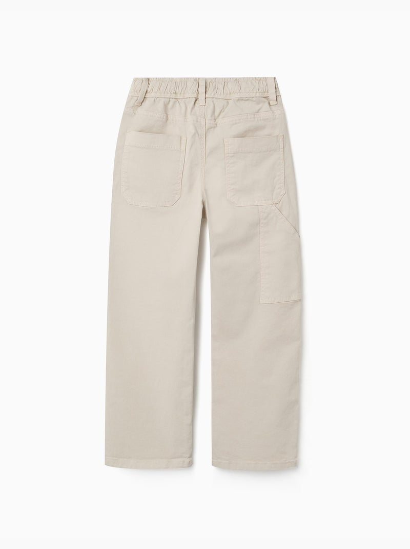 Pantalon de charpentier en sergé avec taille élastiquée Beige clair - Kiabi