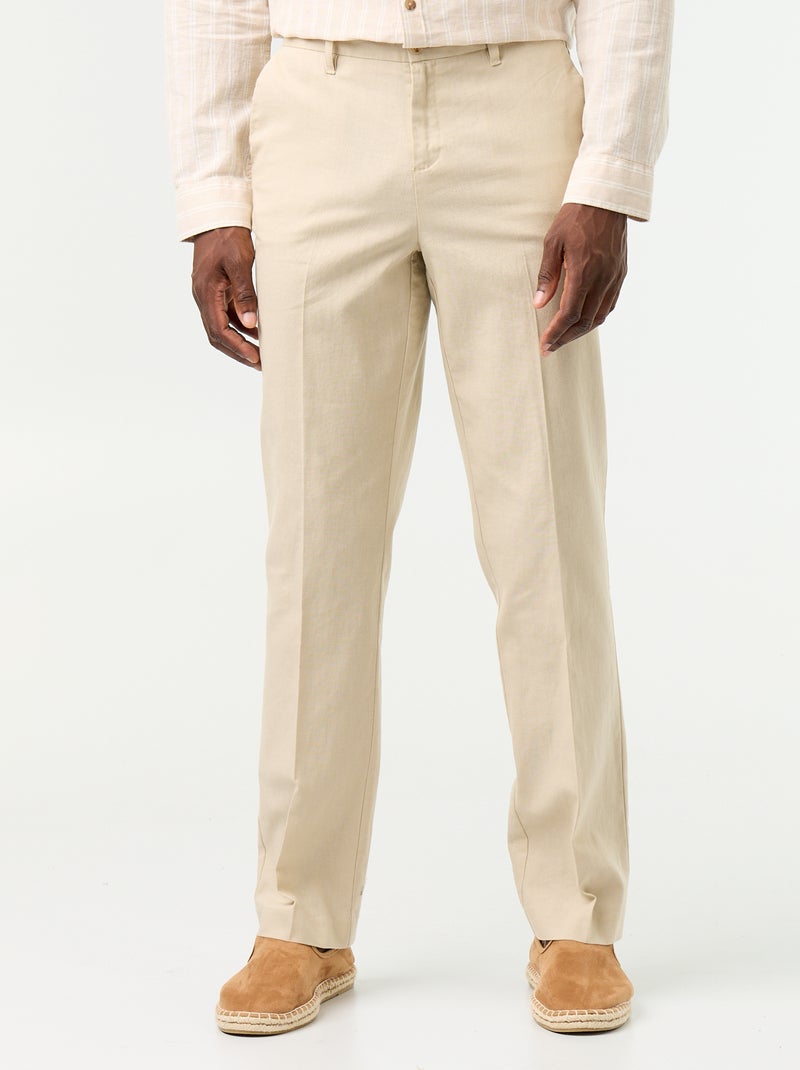 Pantalon de costume regular en lin mélangé Beige - Kiabi