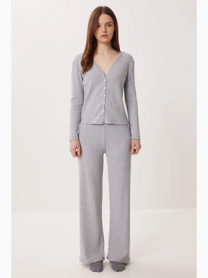 Pantalon de détente en maille à jambe large et taille mi-haute istanbul Gris clair - Kiabi