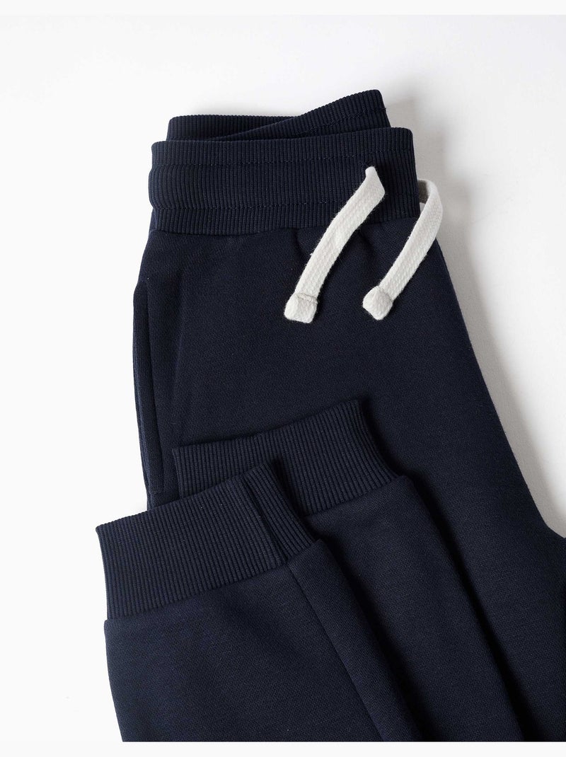 Pantalon de jogging ajusté en molleton avec cordon de serrage Bleu foncé - Kiabi