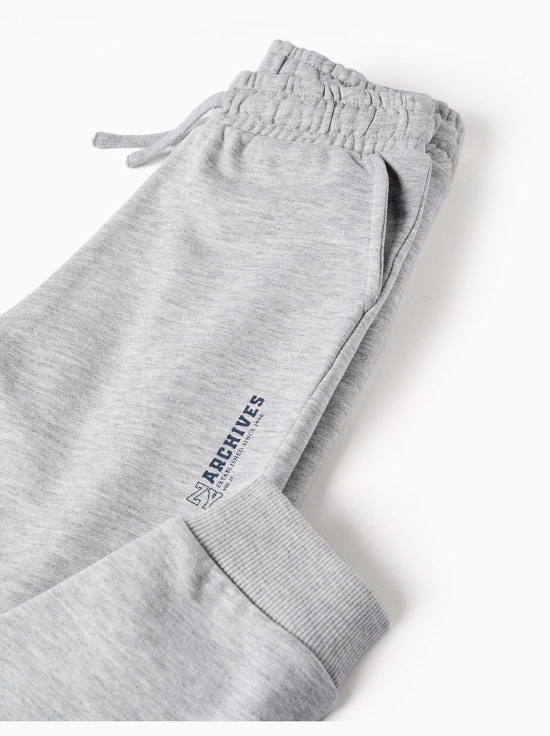 Pantalon de jogging ajusté en molleton avec poches et imprimé ZY Gris clair - Kiabi