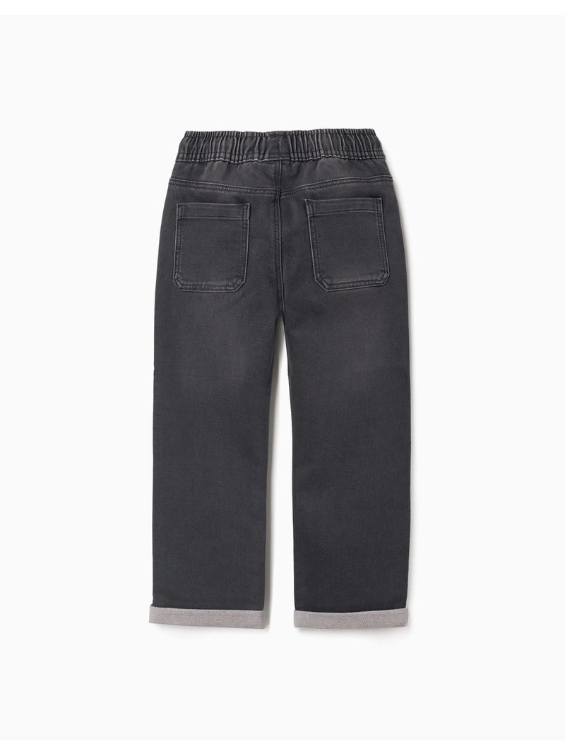 Pantalon de jogging en jean avec cordon de serrage et 5 poches Gris foncé - Kiabi
