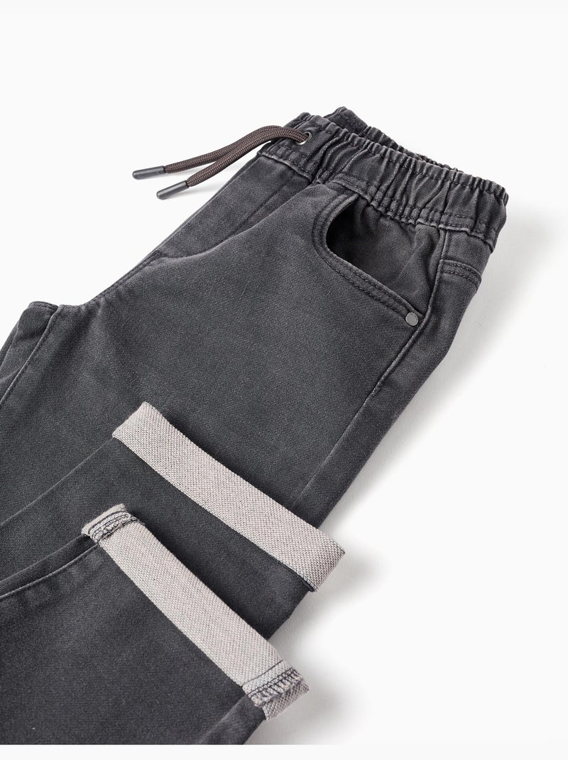 Pantalon de jogging en jean avec cordon de serrage et 5 poches Gris foncé - Kiabi