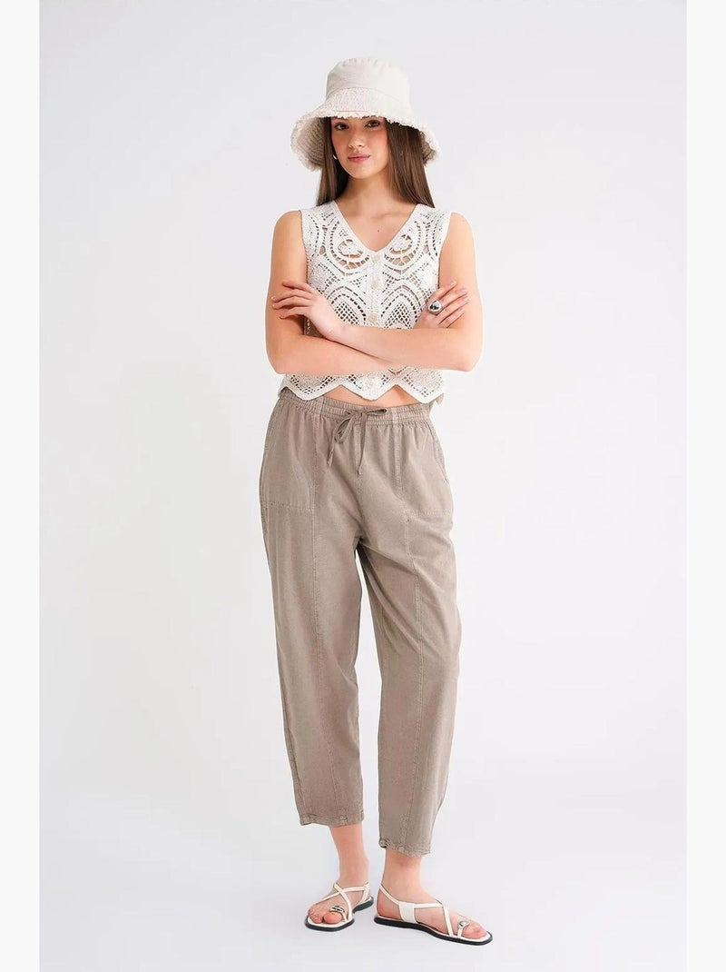 Pantalon de jogging en lin mélangé avec cordon de serrage à la taille mixray Beige argile - Kiabi