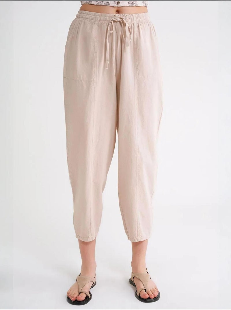 Pantalon de jogging en lin mélangé avec cordon de serrage à la taille mixray Crème - Kiabi