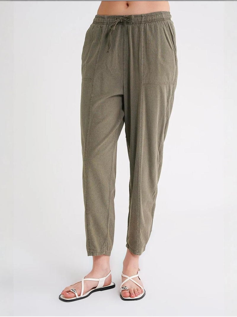 Pantalon de jogging en lin mélangé avec cordon de serrage à la taille mixray Kaki - Kiabi