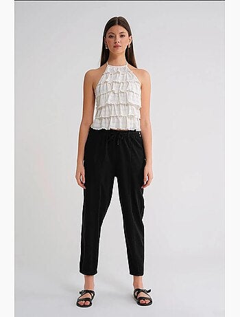 Pantalon de jogging en lin mélangé avec cordon de serrage à la taille mixray