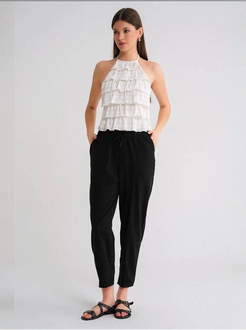 Pantalon de jogging en lin mélangé avec cordon de serrage à la taille mixray - Kiabi Pantalon de jogging en lin mélangé avec cordon de serrage à la taille mixray - Kiabi