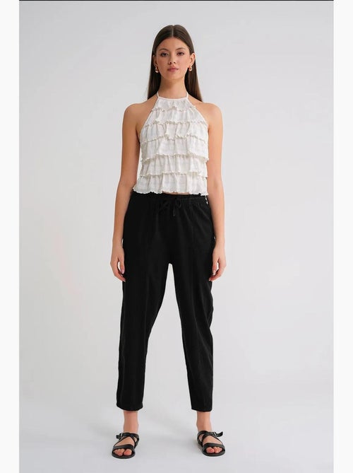 Pantalon de jogging en lin mélangé avec cordon de serrage à la taille mixray - Kiabi Pantalon de jogging en lin mélangé avec cordon de serrage à la taille mixray - Kiabi