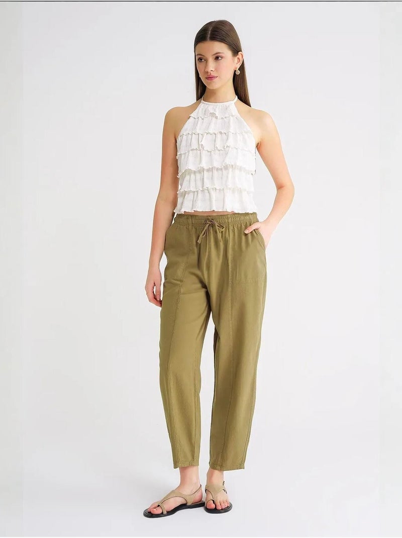Pantalon de jogging en lin mélangé avec cordon de serrage à la taille mixray Vert foncé - Kiabi