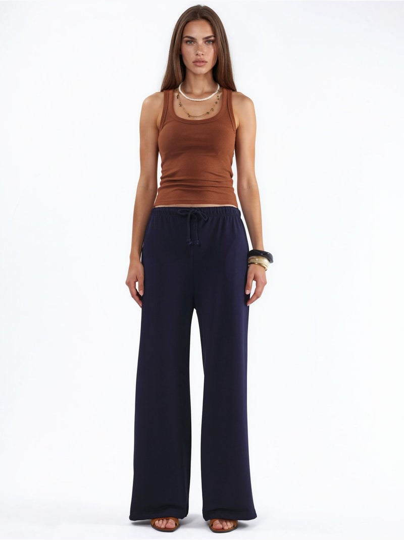 Pantalon de jogging en mélange de coton à jambe droite pour femme busem Bleu marine - Kiabi