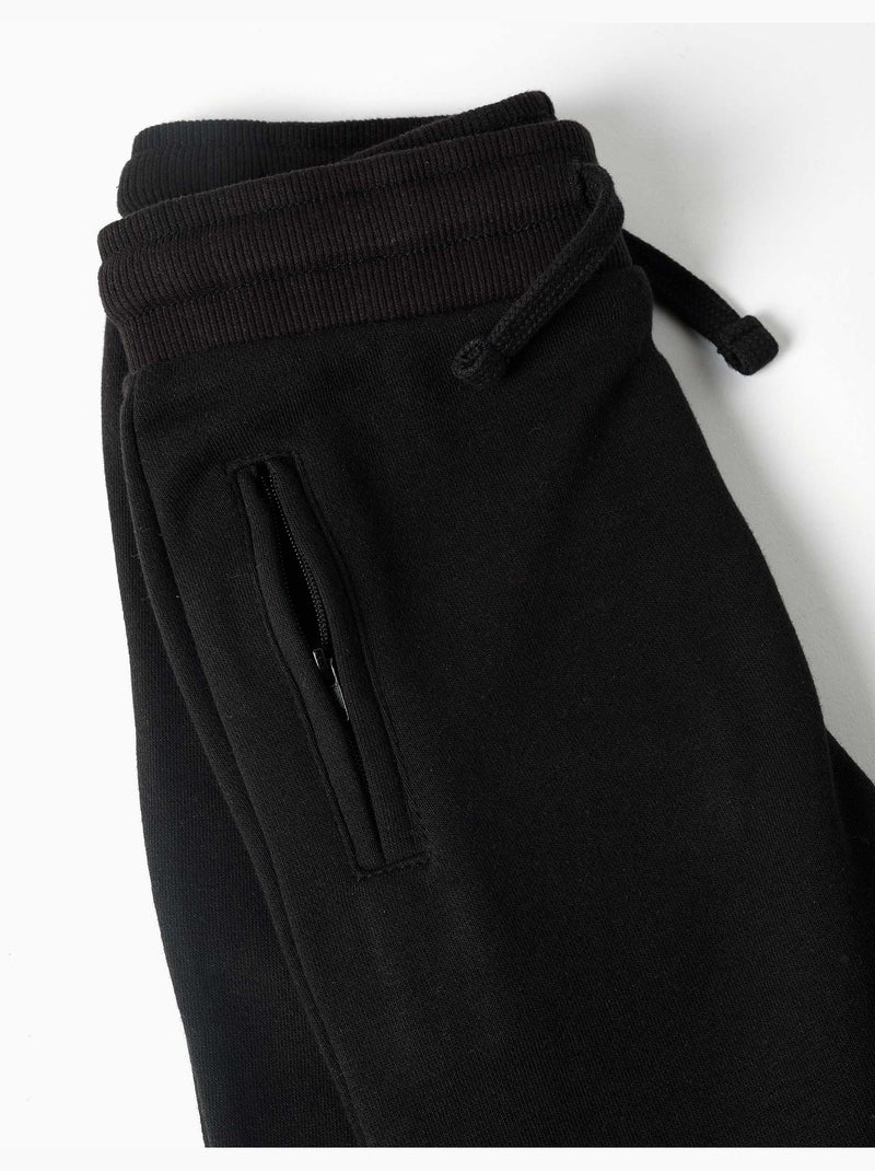Pantalon de jogging en molleton avec cordon de serrage et poches Noir Noir - Kiabi