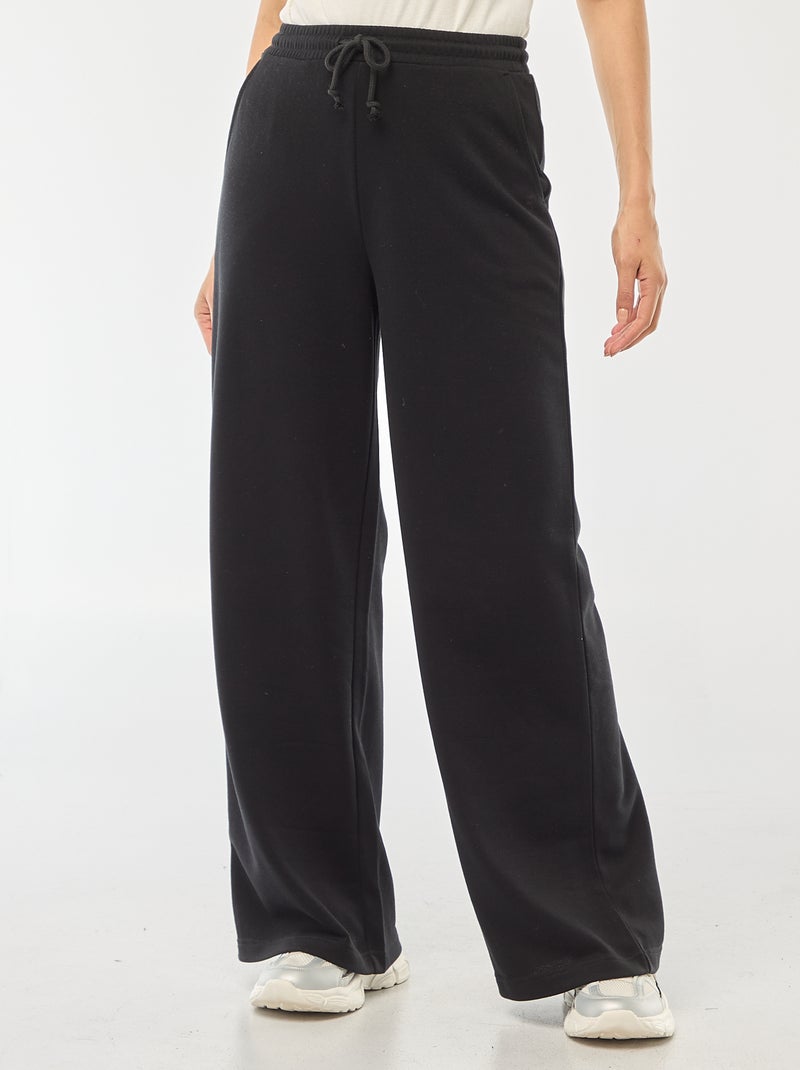 Pantalon de jogging femme en maille lourde à taille élastiquée Noir - Kiabi
