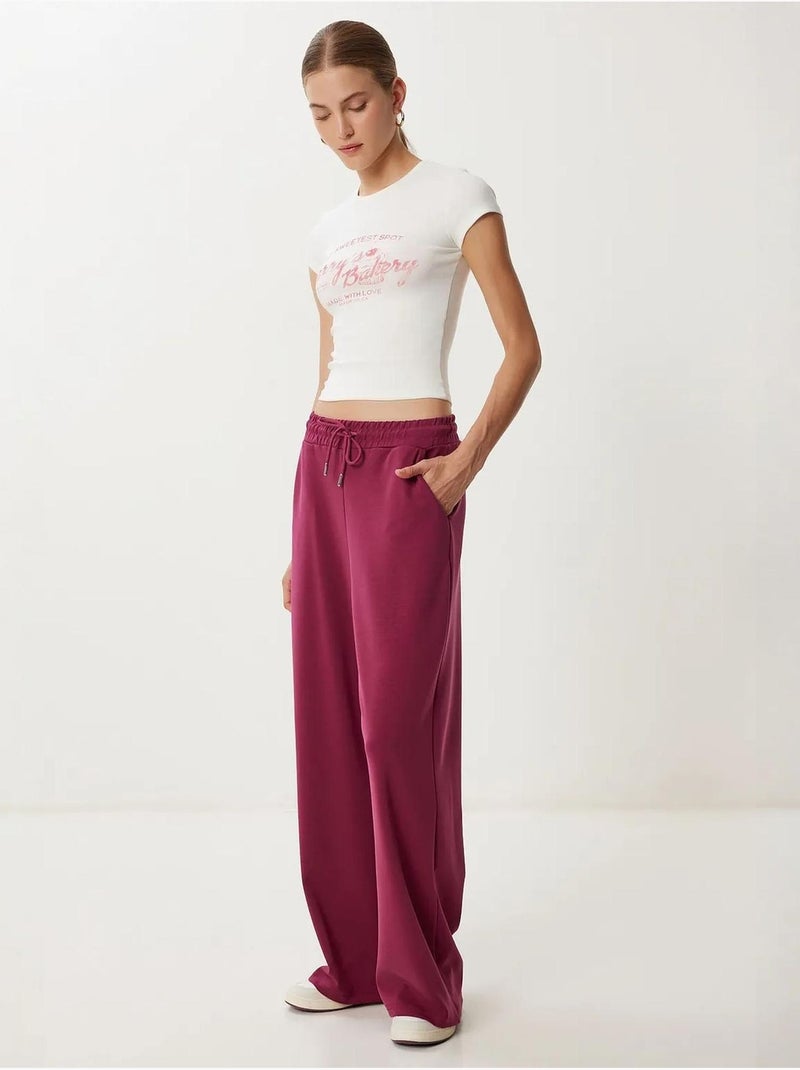 Pantalon de jogging jambe large à taille à cordon istanbul Magenta - Kiabi