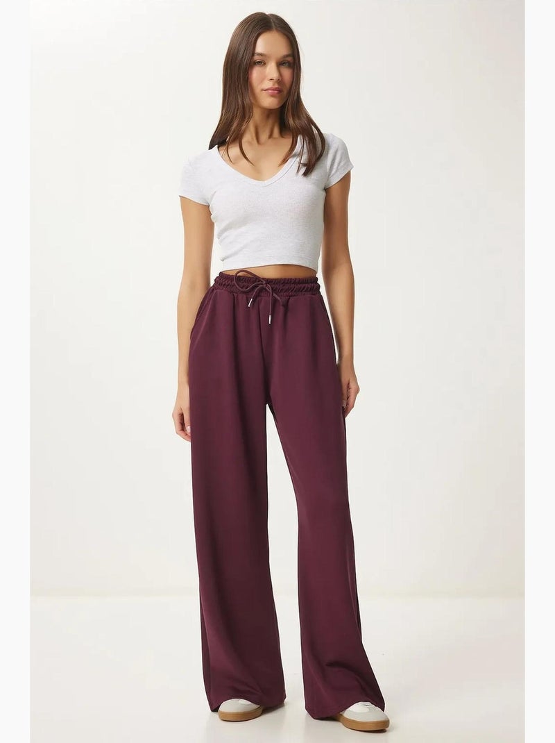 Pantalon de jogging jambe large à taille à cordon istanbul Rouge grenat - Kiabi