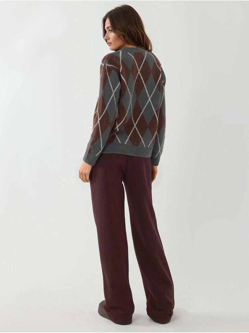 Pantalon de jogging large en mélange de coton hiccup Rouge bordeaux - Kiabi