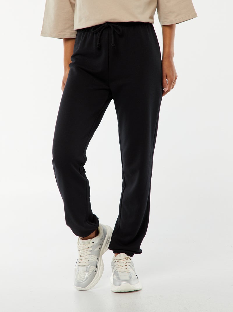 Pantalon de jogging pour femme en maille lourde à taille standard Noir - Kiabi